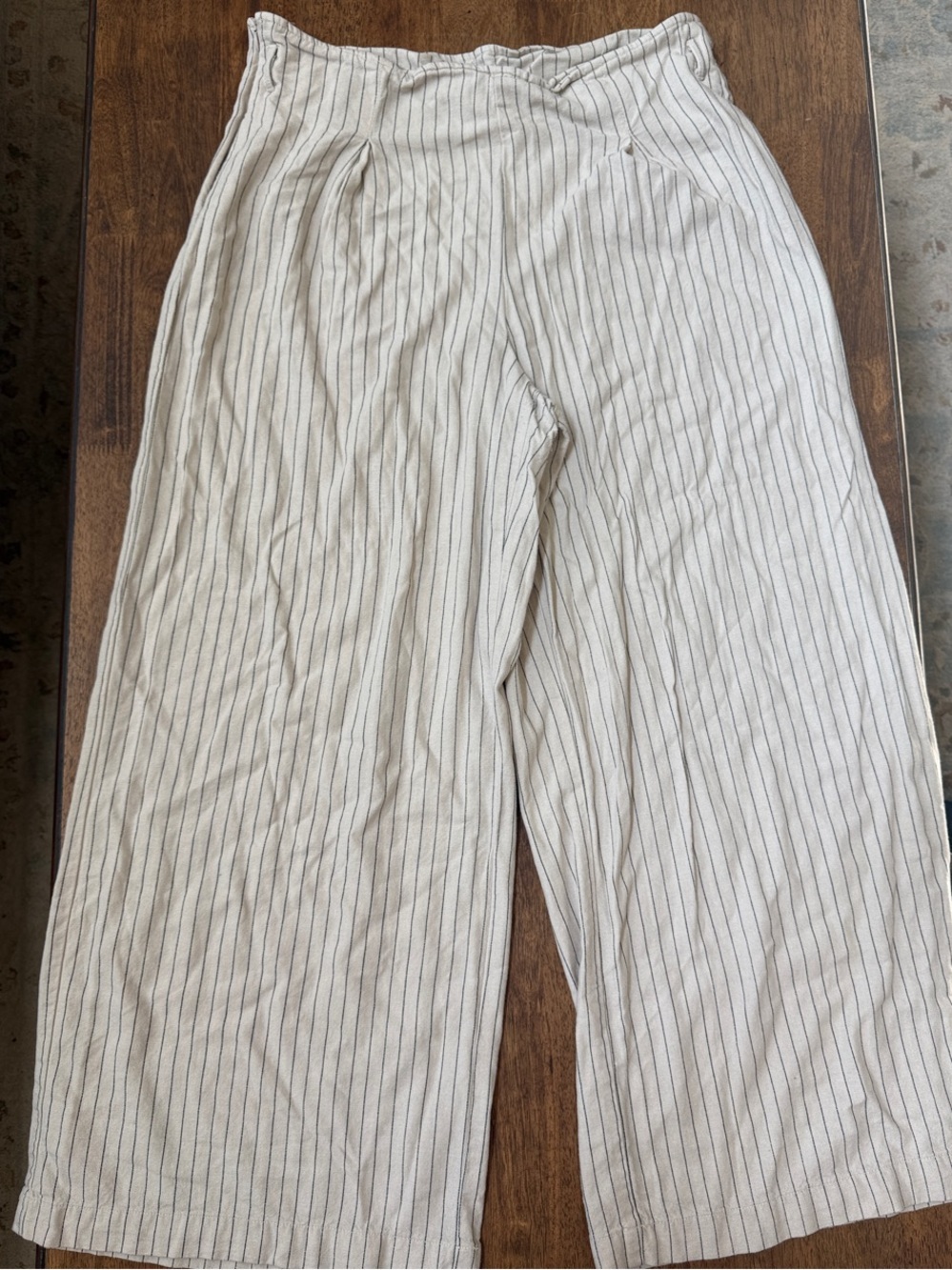 Happily Grey Relaxed Wide-Leg Pinstripe Pants in Cream/Black Size XL